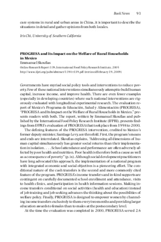 PROGRESA and Its Impact on the Welfare of Rural Households in Mexico thumbnail