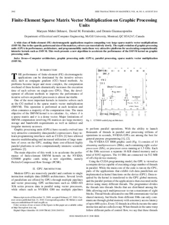 Finite-Element Sparse Matrix Vector Multiplication on Graphic Processing Units thumbnail