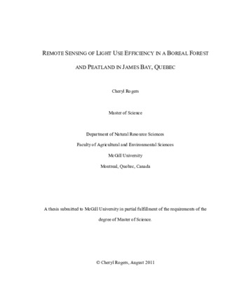 Remote sensing of light use effeciency in a boreal forest and peatland in James Bay, Quebec thumbnail