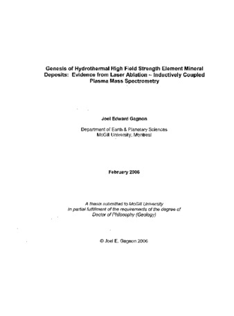 Genesis of hydrothermal high field strength element mineral deposits : evidence from laser ablation--inductively coupled plasma mass spectrometry thumbnail