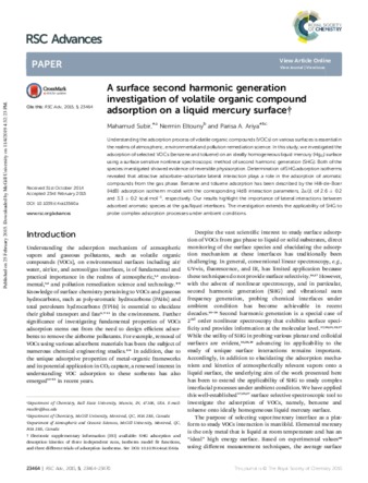 A Surface Second Harmonic Generation Investigation of Volatile Organic Compound Adsorption on a Liquid Mercury Surface thumbnail
