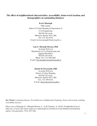 The effect of neighbourhood characteristics, accessibility, home-work location, and demographics on commuting distances thumbnail