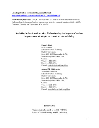 Variation in bus transit service: understanding the impacts of various improvement strategies on transit service reliability thumbnail