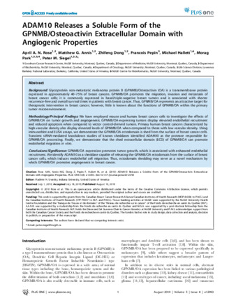 ADAM10 Releases a Soluble Form of the GPNMB/Osteoactivin Extracellular Domain with Angiogenic Properties thumbnail