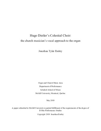 Hugo Distler's Celestial Choir : the church musician's vocal approach to the organ thumbnail