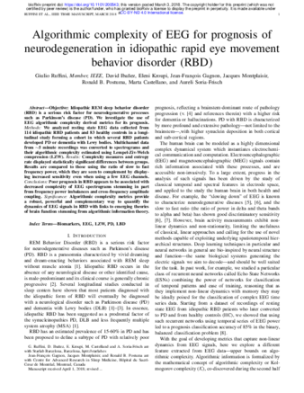 Algorithmic Complexity of EEG for Prognosis of Neurodegeneration in Idiopathic Rapid Eye Movement Behavior Disorder (RBD) thumbnail