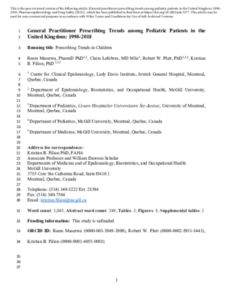 General practitioner prescribing trends among pediatric patients in the United Kingdom: 1998–2018 thumbnail