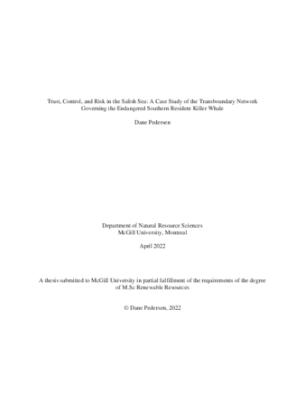Trust, Control, and Risk in the Salish Sea: A Case Study of the Transboundary Network Governing the Endangered Southern Resident Killer Whale thumbnail