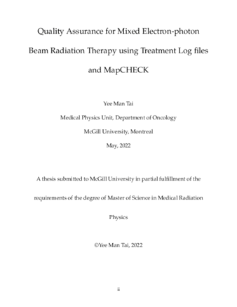 Quality assurance for mixed electron-photon beam radiation therapy using treatment log files and MapCHECK thumbnail