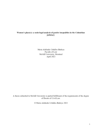 Women's place(s): a socio-legal analysis of gender inequalities in the Colombian judiciary thumbnail