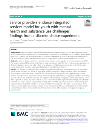 Service providers endorse integrated services model for youth with mental health and substance use challenges: findings from a discrete choice experiment thumbnail
