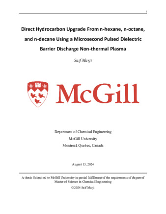 Direct hydrocarbon upgrade from n-hexane, n-octane, and n-decane using a microsecond pulsed dielectric barrier discharge non-thermal plasma. thumbnail