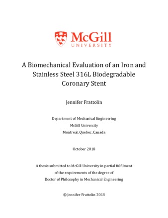 A biomechanical evaluation of an iron and stainless steel 316L biodegradable coronary stent thumbnail