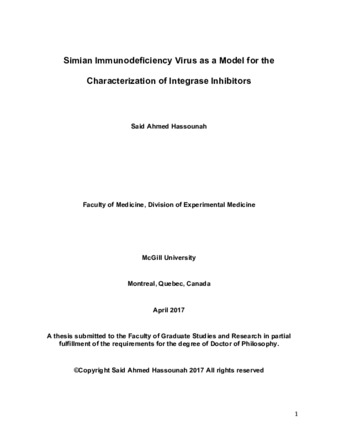 Simian immunodeficiency virus as a model for the characterization of integrase inhibitors thumbnail