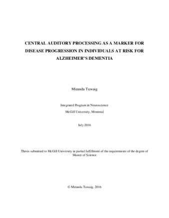 Central auditory processing as a marker for disease progression in individuals at risk for Alzheimer's dementia thumbnail
