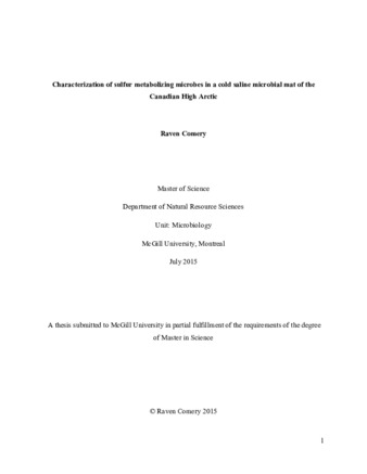 Characterization of sulfer metabolizing microbes in a cold saline microbial mat of the Canadian High Artic thumbnail