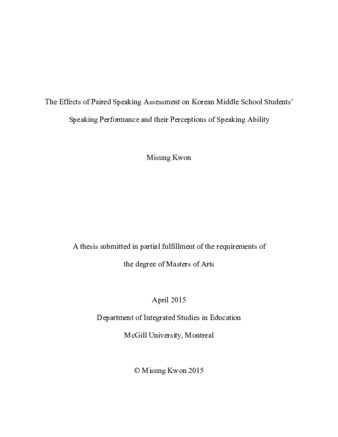 The effects of paired speaking assessment on Korean middle school students’ speaking performance and their perceptions of speaking ability thumbnail
