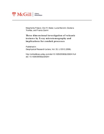 Three dimensional investigation of volcanic textures by X-ray microtomography and implications for conduit processes thumbnail