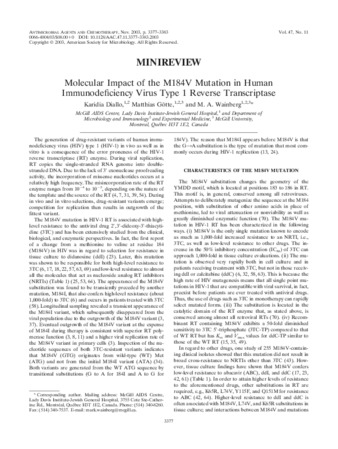 Molecular impact of the M184V mutation in human immunodeficiency virus type 1 reverse transcriptase thumbnail