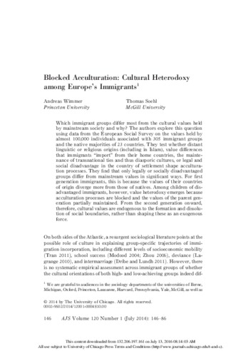 Blocked Acculturation: Cultural Heterodoxy among Europe’s Immigrants thumbnail