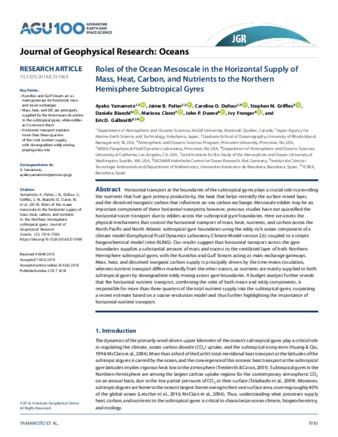 Roles of the Ocean Mesoscale in the Horizontal Supply of Mass, Heat, Carbon, and Nutrients to the Northern Hemisphere Subtropical Gyres thumbnail