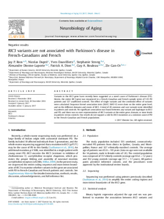 RIC3 variants are not associated with Parkinson's disease in French-Canadians and French thumbnail