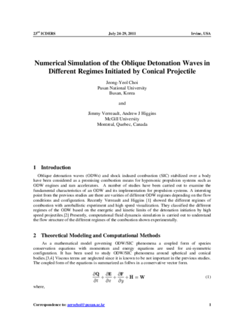 Numerical Simulation of the Oblique Detonation Waves in Different Regimes Initiated by Conical Projectile thumbnail