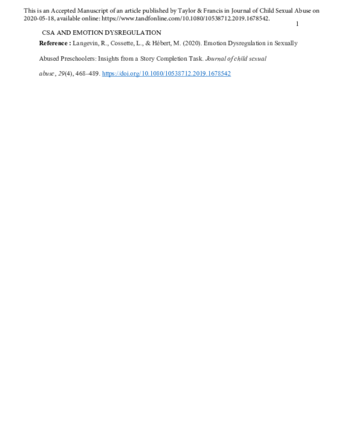 Emotion Dysregulation in Sexually Abused Preschoolers: Insights from a Story Completion Task thumbnail