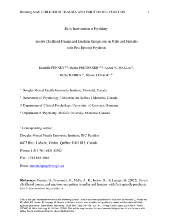 Severe childhood trauma and emotion recognition in males and females with first-episode psychosis thumbnail