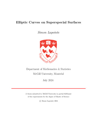 Elliptic Curves on Superspecial Surfaces thumbnail