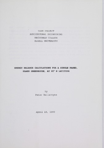 Energy Balance Calculations for a Single Paned Glass Greenhouse, at 60° N Latitude thumbnail