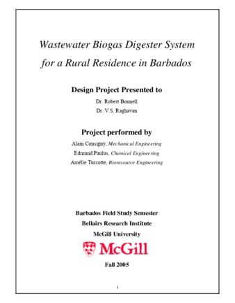 Wastewater Biogas Digester System for a Rural Residence in Barbados thumbnail