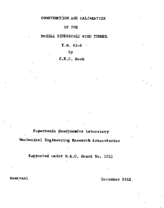 Construction and calibration of the McGill supersonic wind tunnel thumbnail