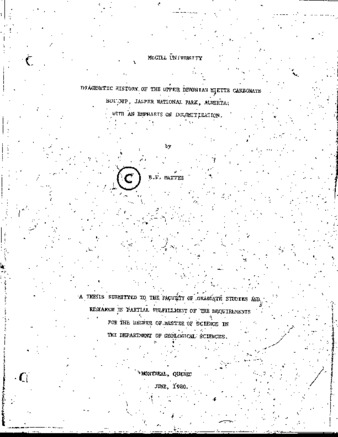 Diagenetic history of the Upper Devonian Miette carbonate buildup, Jasper National Park, Alberta : with an emphasis on dolomitization thumbnail