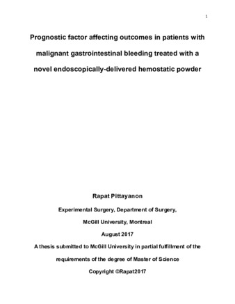 Prognostic factor affecting outcomes in patients with malignant gastrointestinal bleeding treated with a novel endoscopically-delivered hemostatic powder thumbnail