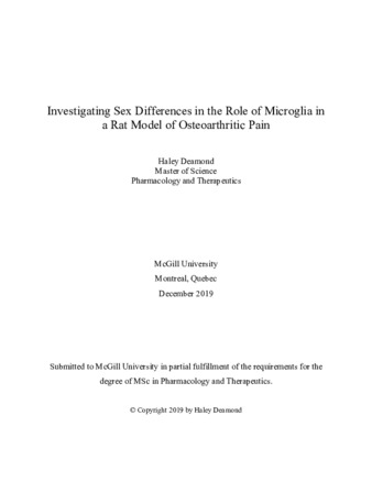 Investigating sex differences in the role of microglia in a rat model of osteroarthritic pain thumbnail