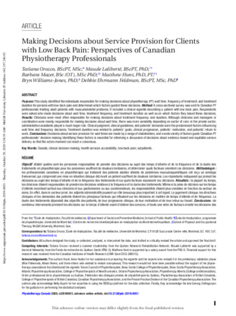 Making Decisions about Service Provision for Clients with Low Back Pain: Perspectives of Canadian Physiotherapy Professionals  thumbnail