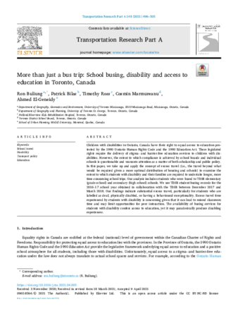 More than just a bus trip: School busing, disability and access to education in Toronto, Canada thumbnail