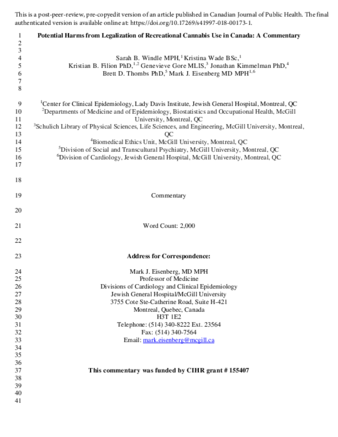 Potential harms from legalization of recreational cannabis use in Canada thumbnail