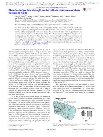 The effect of particle strength on the ballistic resistance of shear thickening fluids thumbnail