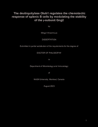 The deubiquitylase Otub1 regulates the chemotactic response of splenic B cells by modulating the stability of the gamma-subunit Gng2 thumbnail