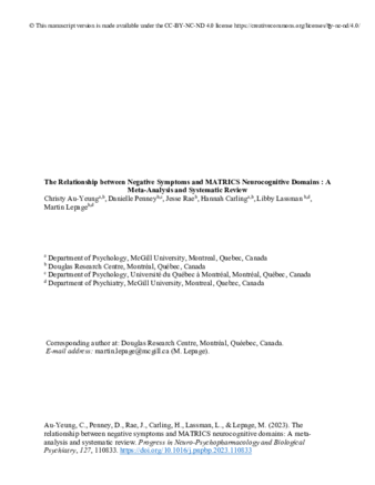 The Relationship between Negative Symptoms and MATRICS Neurocognitive Domains : A Meta-Analysis and Systematic Review thumbnail