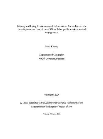 Making and using environmental information : an analysis of the development and use of two GIS tools for public environmental engagement thumbnail