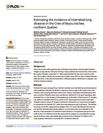 Estimating the incidence of interstitial lung diseases in the Cree of Eeyou Istchee, northern Québec thumbnail