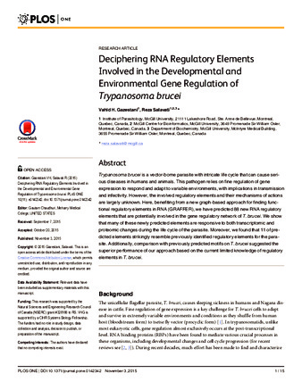 Deciphering RNA Regulatory Elements Involved in the Developmental and Environmental Gene Regulation of Trypanosoma brucei thumbnail