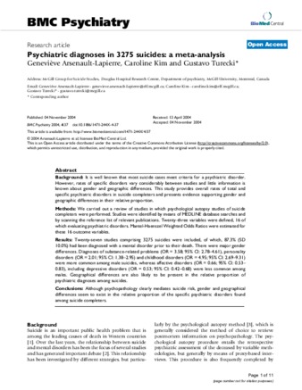 Psychiatric diagnoses in 3275 suicides: a meta-analysis thumbnail