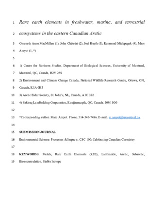 Rare earth elements in freshwater, marine, and terrestrial ecosystems in the eastern Canadian Arctic† thumbnail