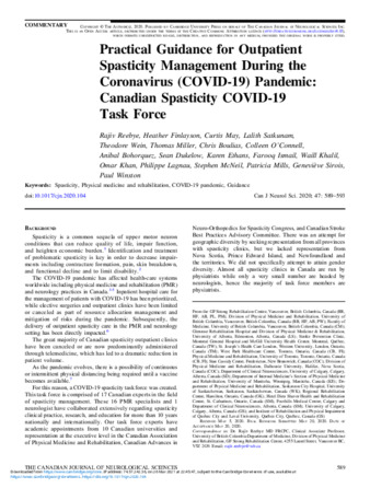 Practical Guidance for Outpatient Spasticity Management During the Coronavirus (COVID-19) Pandemic: Canadian Spasticity COVID-19 Task Force thumbnail