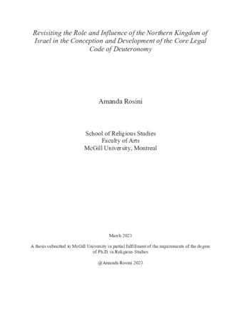 Revisiting the Role and Influence of the Northern Kingdom of Israel in the Conception and Development of the Core Legal Code of Deuteronomy thumbnail