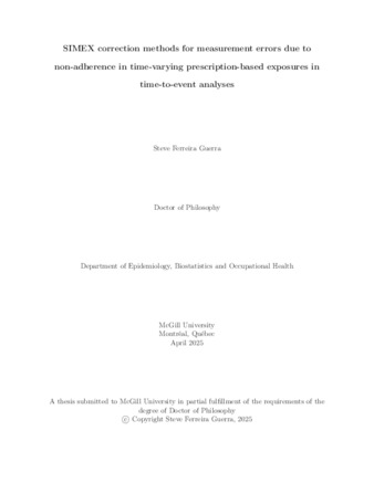 SIMEX correction methods for measurement errors due to non-adherence in time-varying prescription-based exposures in time-to-event analyses thumbnail